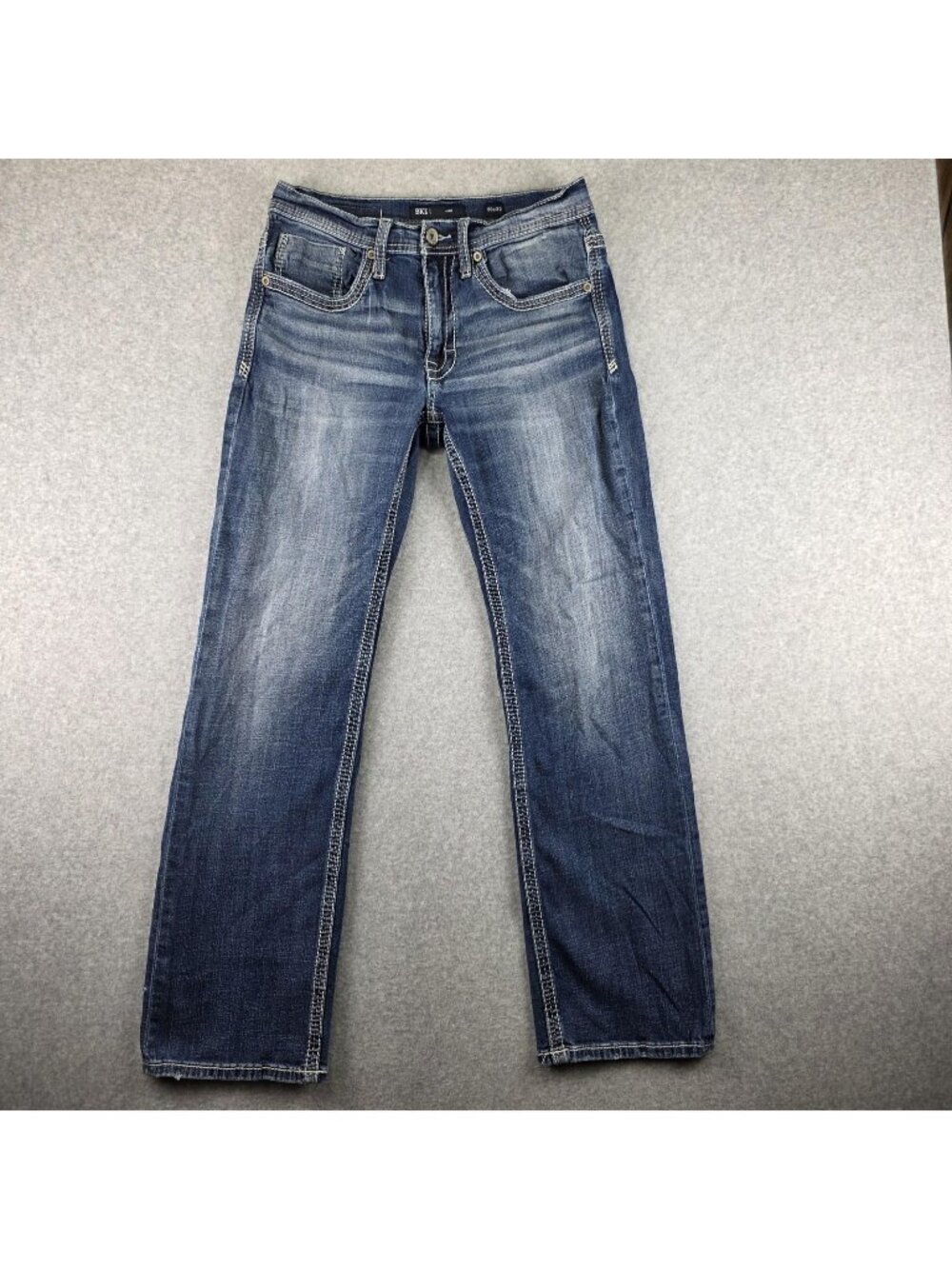 BKE Jake Jeans Mens 30x32 Slim Straight Medium Wash Distressed Blue Denim